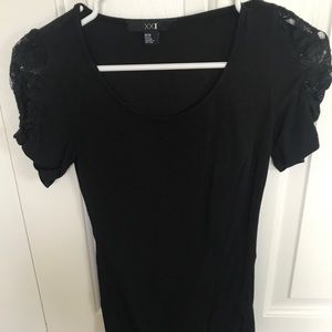 Black lace sleeve t shirt